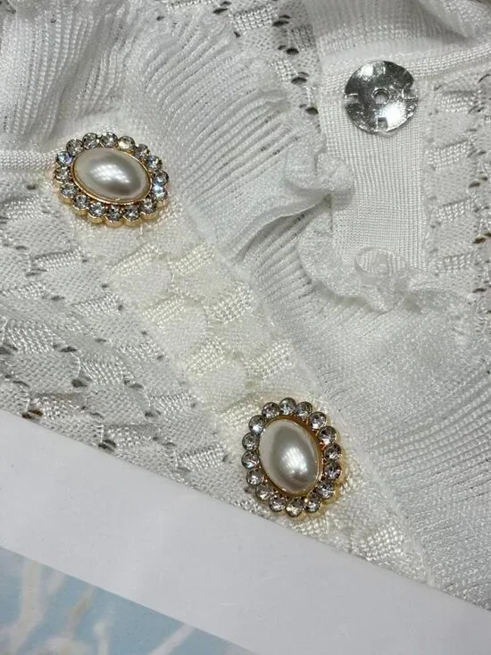 Self-Portrait White Textured Knit Ruffle Collar Mini Dress - Picture 6 of 8